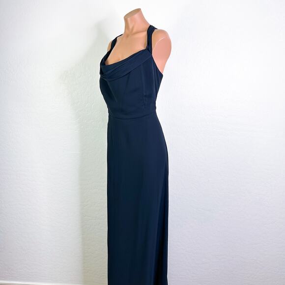 Thread Bridesmaid TH065 Chiffon Off Shoulder Maxi Dress Midnight Blue 24 W NWT - Picture 5 of 9